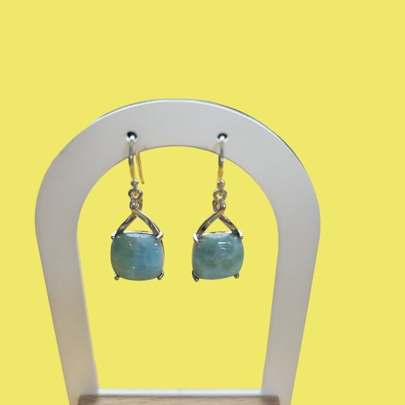 925 Silver Natural Larimar from Dominic Republic Elegant Dangle Earrings 12.88mm - Picture 8 of 10
